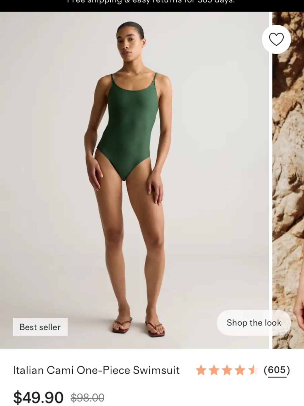 Quince Italian Cami One-Piece Swimsuit Green Palm Small NWT